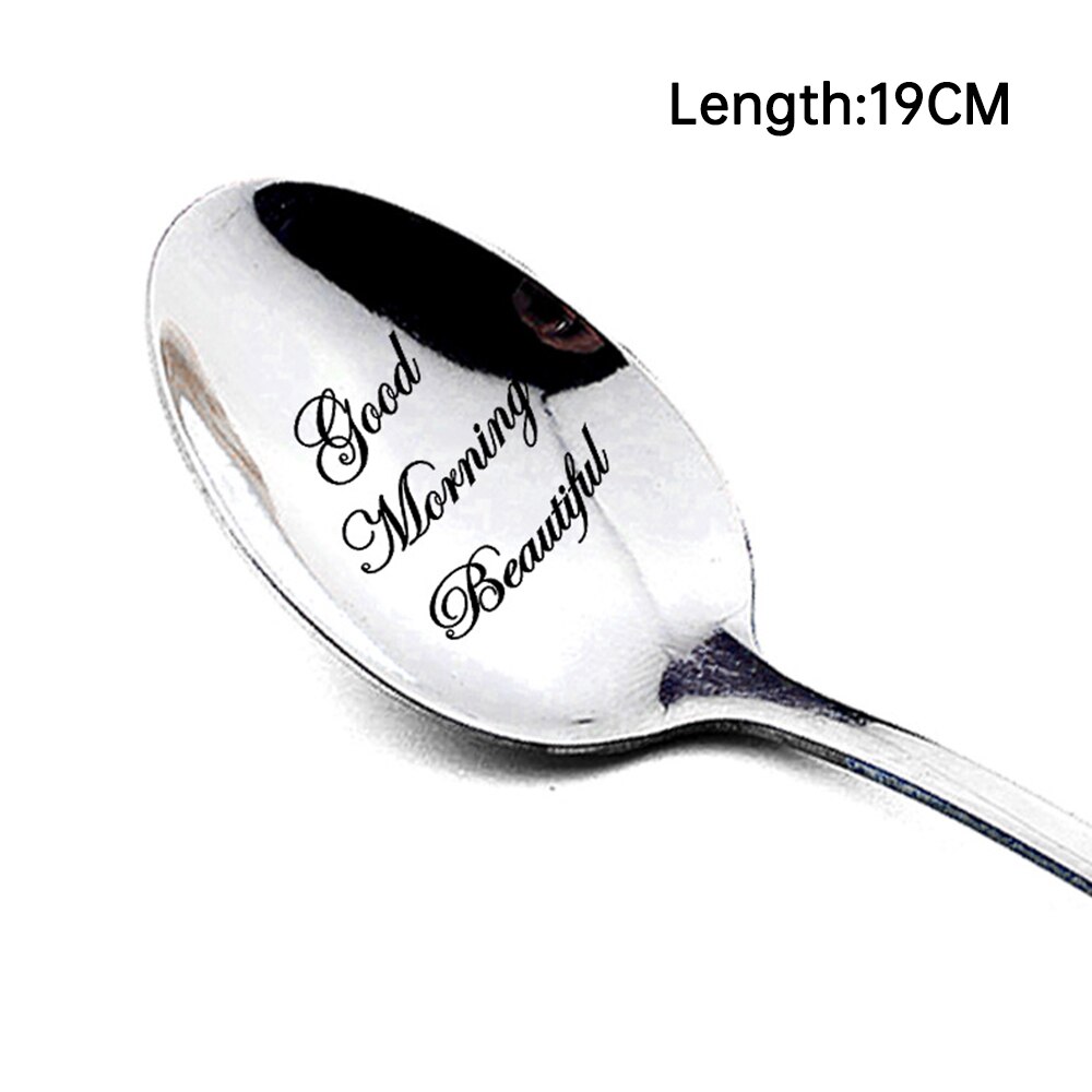 Valentine Dessert Spoon Household Use Teaspoon Year Coffee Spoon Lettering Long Handle Coffee Tea Ice Cream Tableware: 5