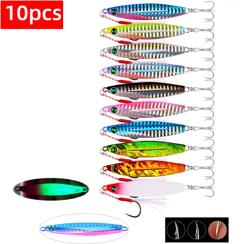 5/10 stücke Metall Angeln Lockt Langsam Cast Löffel Jigs Angeln Locken set 7G 10G 17G 21G 28G 40G Crankbait Jig Wobbler Köder Meer Pesca