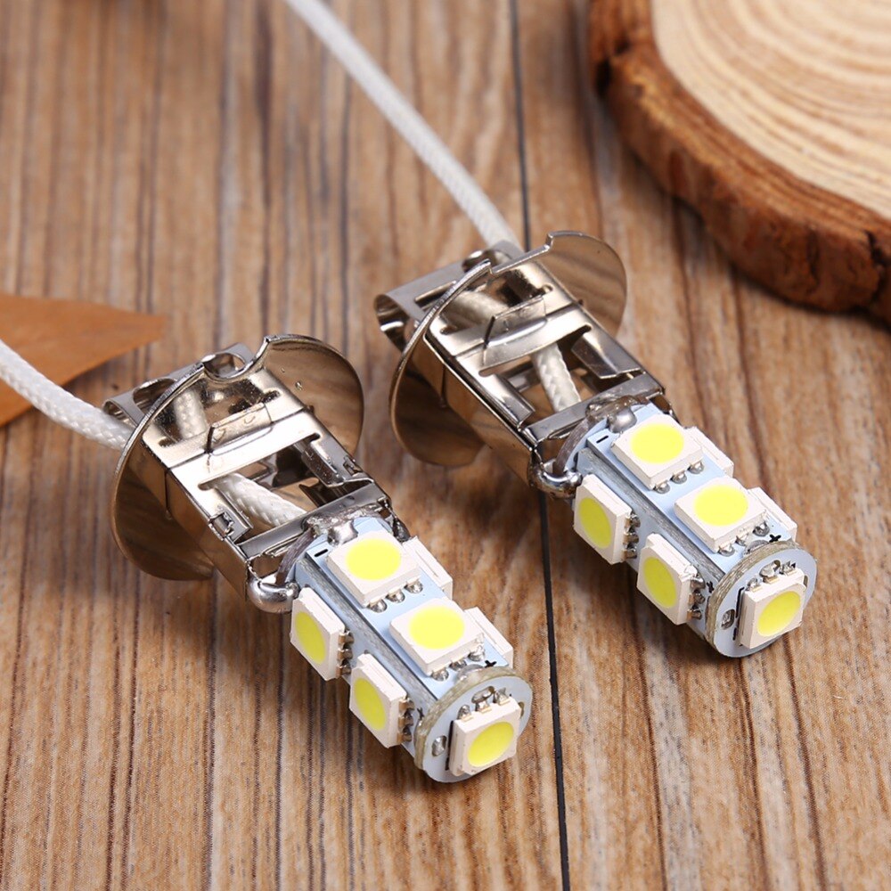 2x H3 5050 Wit 9 SMD LED Xenon DC12V Auto Mistlamp Lamp LED Lampen 6500k ~ 7000k Wit