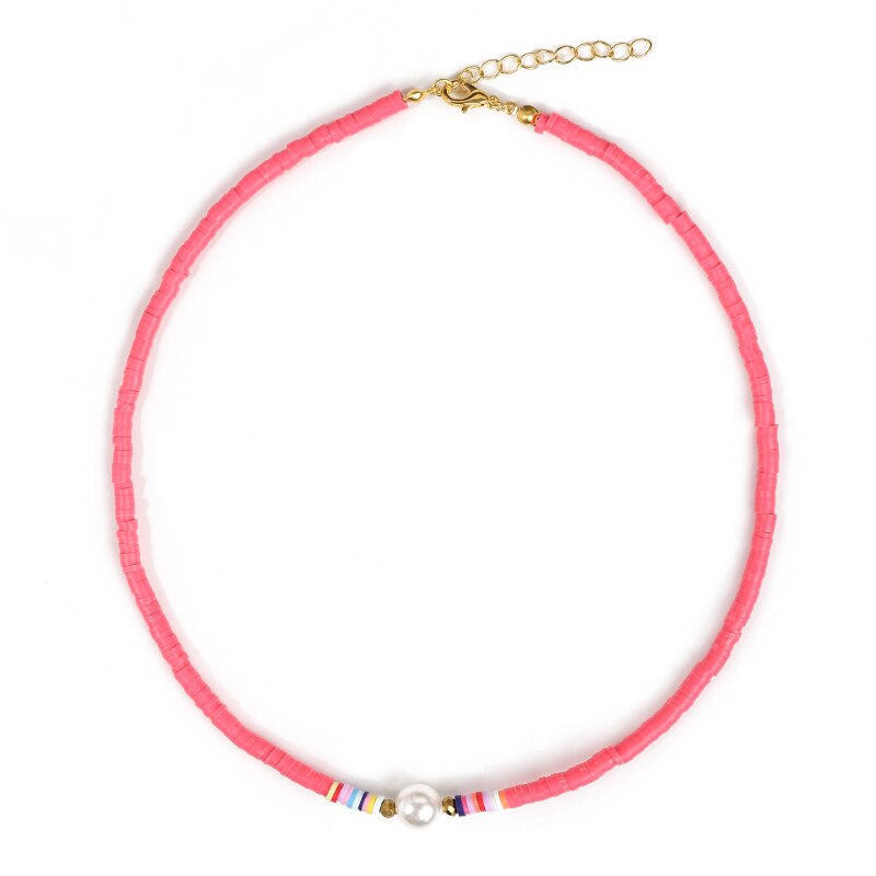 G. YCX Nuevos Bohemios, collares de Gargantilla Heishi con cuentas de vinilo africanas, collar de Vsco chica Lucite, joyería de playa de verano: Coral Red