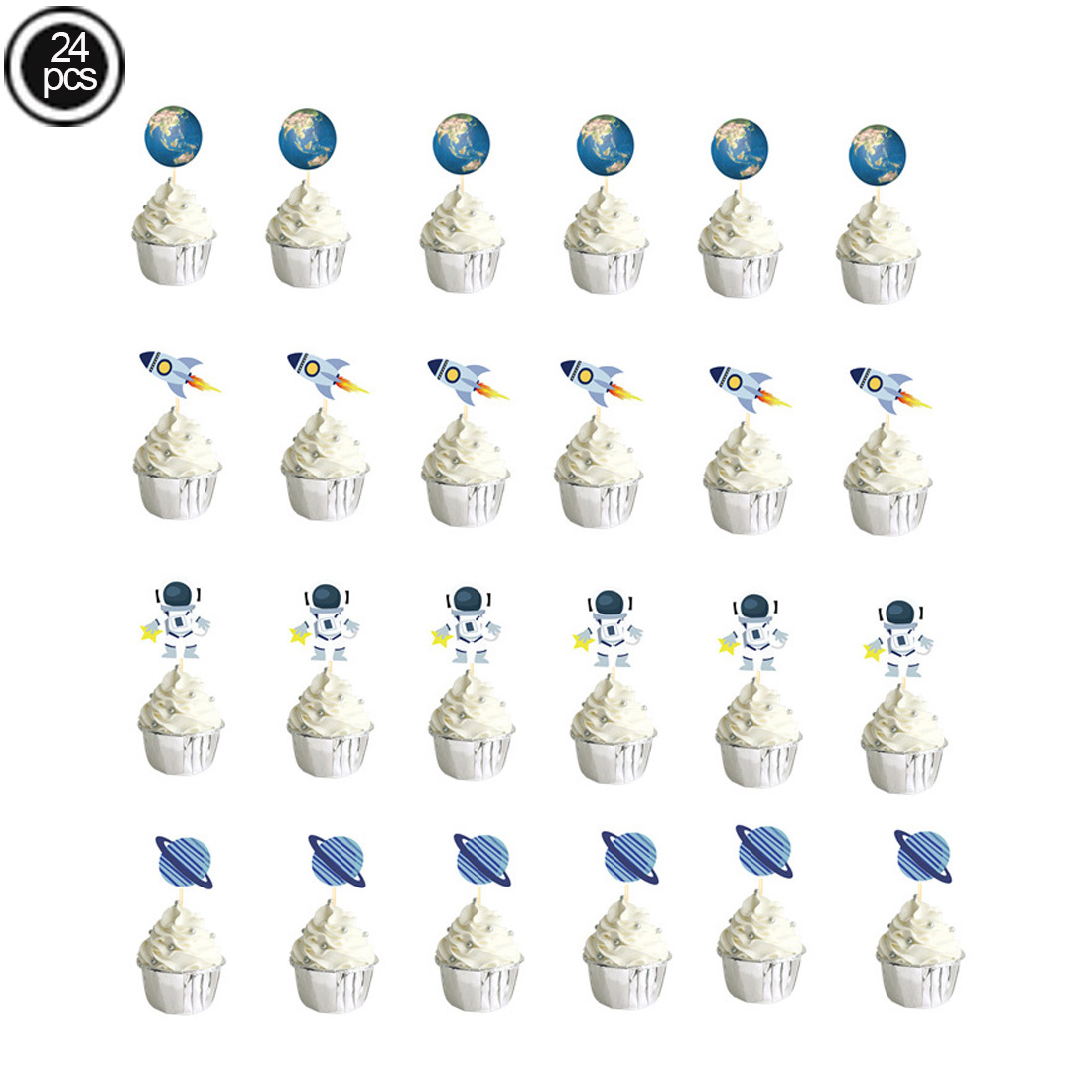Outer Space Astronaut Cupcake Topper Universe Series Cake Toppers For Universe Planet Birthday Party Dessert Props Festive Decor: Clear