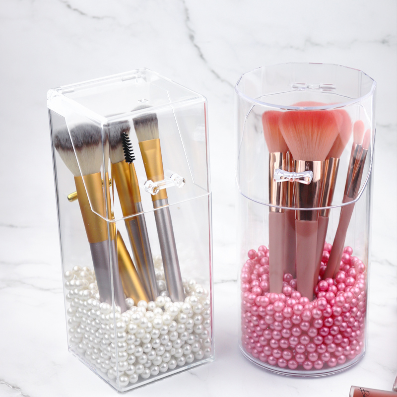 Soporte acrílico transparente para brochas de maquillaje, contenedor a prueba de polvo, organizador de herramientas de belleza, caja de almacenamiento de bolígrafos