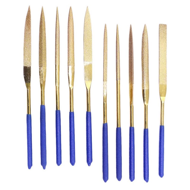 10Pc Precision Diamond Rasp Needle File Set Diamond orted File Hand Tools for Metal and Wood Processing-Gold