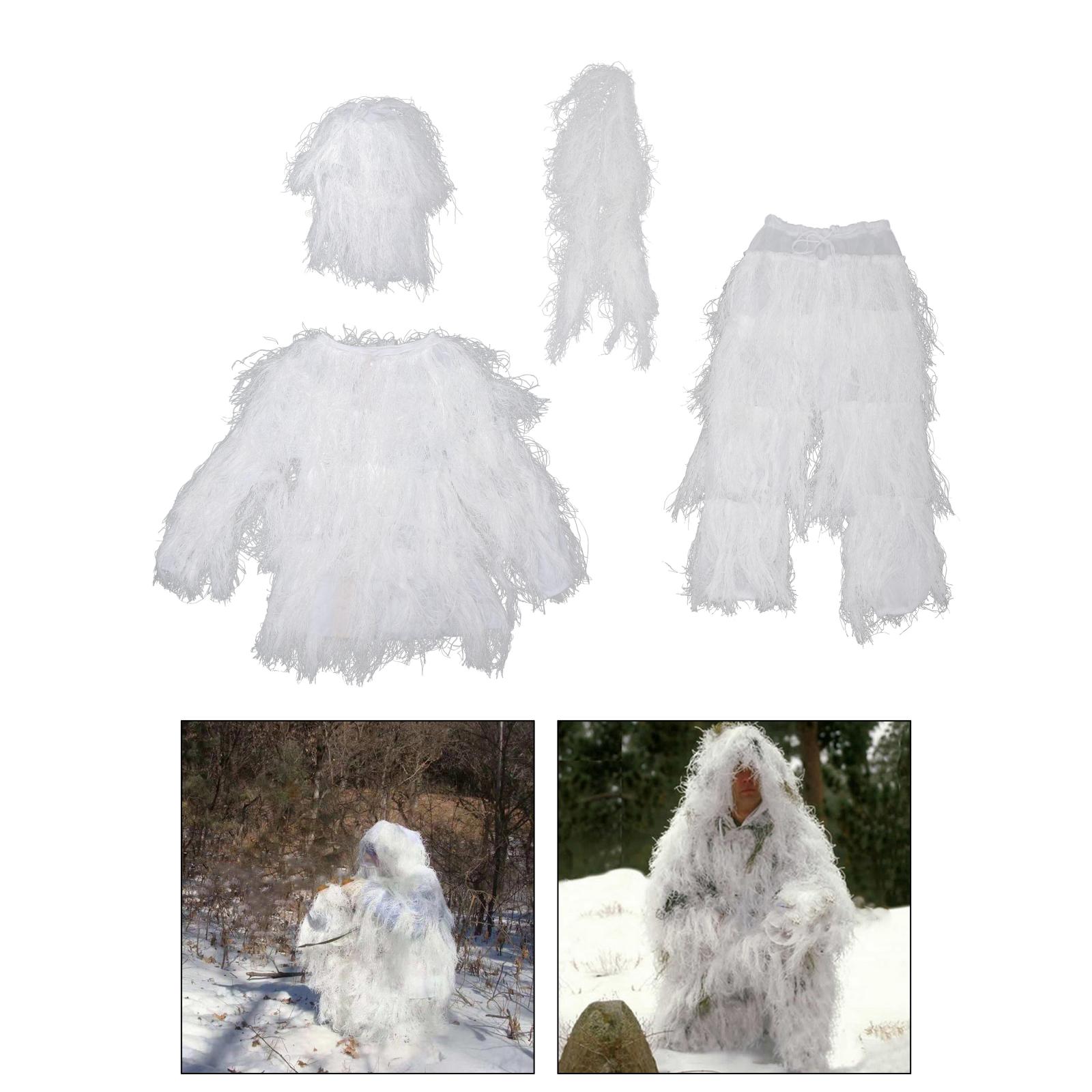 Ropa de camuflaje blanca para campo de nieve, 4 Uds., traje Ghillie de malla para juegos CS