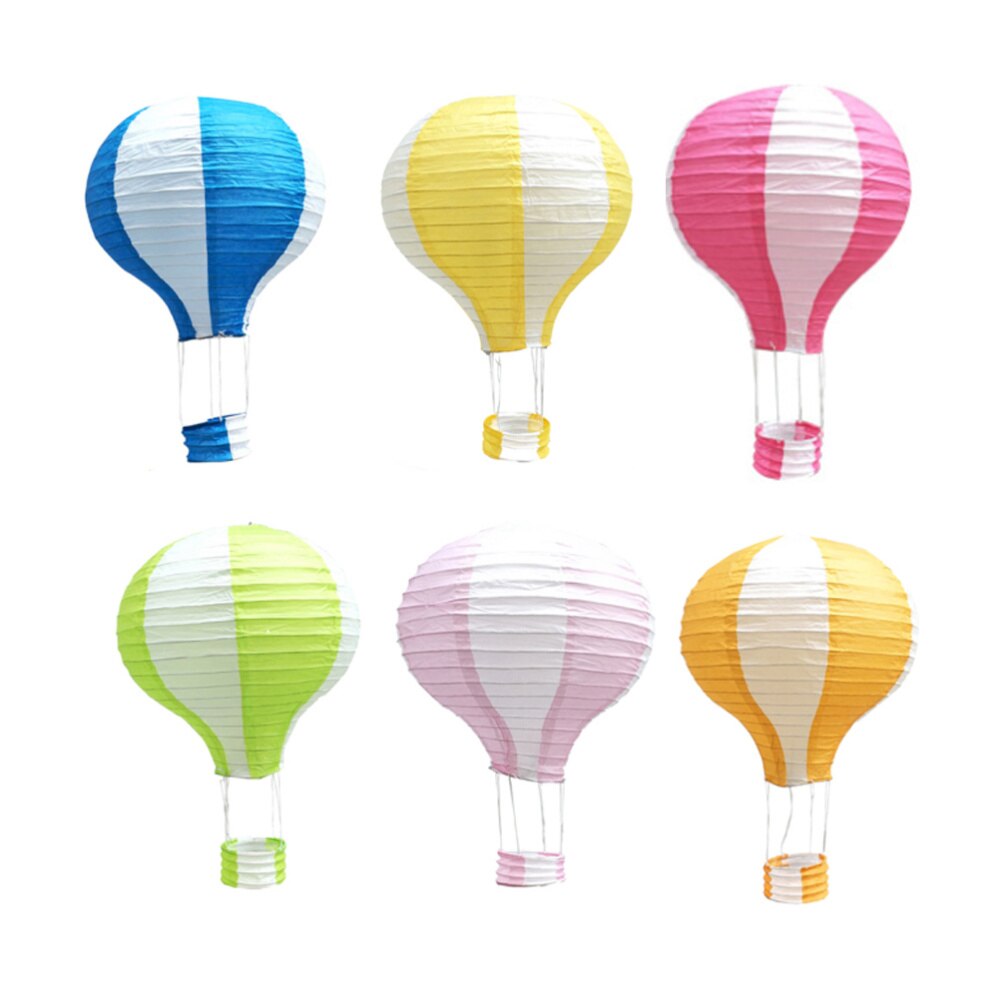 Globo aerostático de papel plegable, Decoración Para farol de , boda, mercado, rayas blancas amarillas, azul claro, 6 uds.
