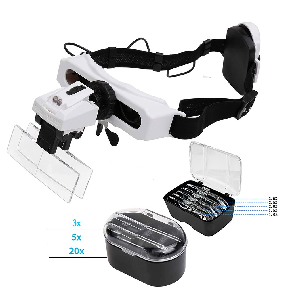 Head Mounted Illuminating Glasses Magnifier with 2 Led Lights 4 Adjustable Lens Loupe Magnifying Glass For Tool Repai Toys: FDJ026