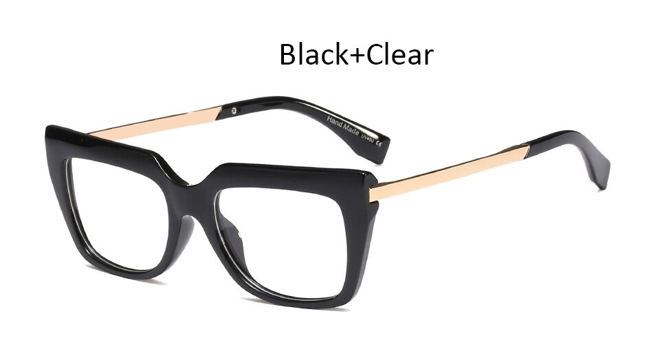 Gafas de mujer negras a la , montura de cristal cuadrada de gran tamaño para mujer, monturas para gafas transparentes de ordenador: Black Clear