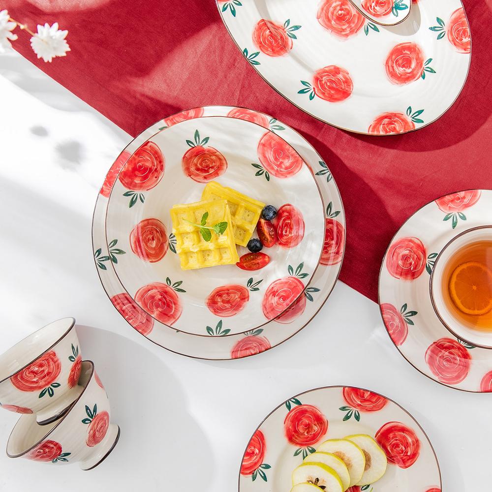 Mdzf sweethome keramisk rose servise sett nudler biff salat tallerken suppe skje ris bolle melk krus saus parabol kjøkkenverktøy