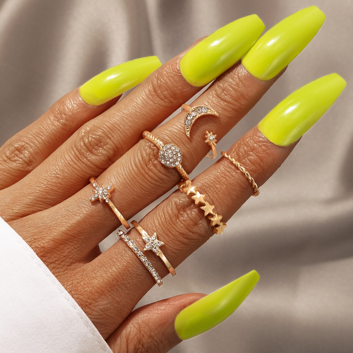 Docona 6 unids/set Bohemia Luna estrella conjuntos de anillos para nudillos para las mujeres de cristal encantador anillos para articulaciones Mujer Accesorios de la joyería de Bijou