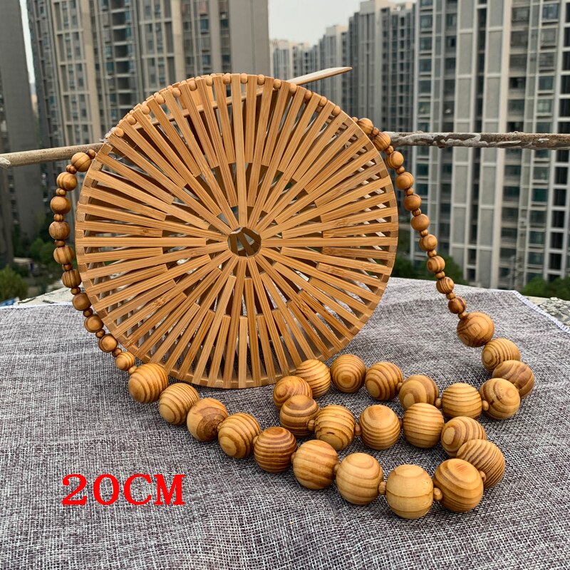 Borse a tracolla nuove da donna borsa a tracolla regalo in bambù intrecciata a mano borsa da spiaggia in bambù per il tempo libero borsa diagonale intrecciata rotonda creativa: 20CM