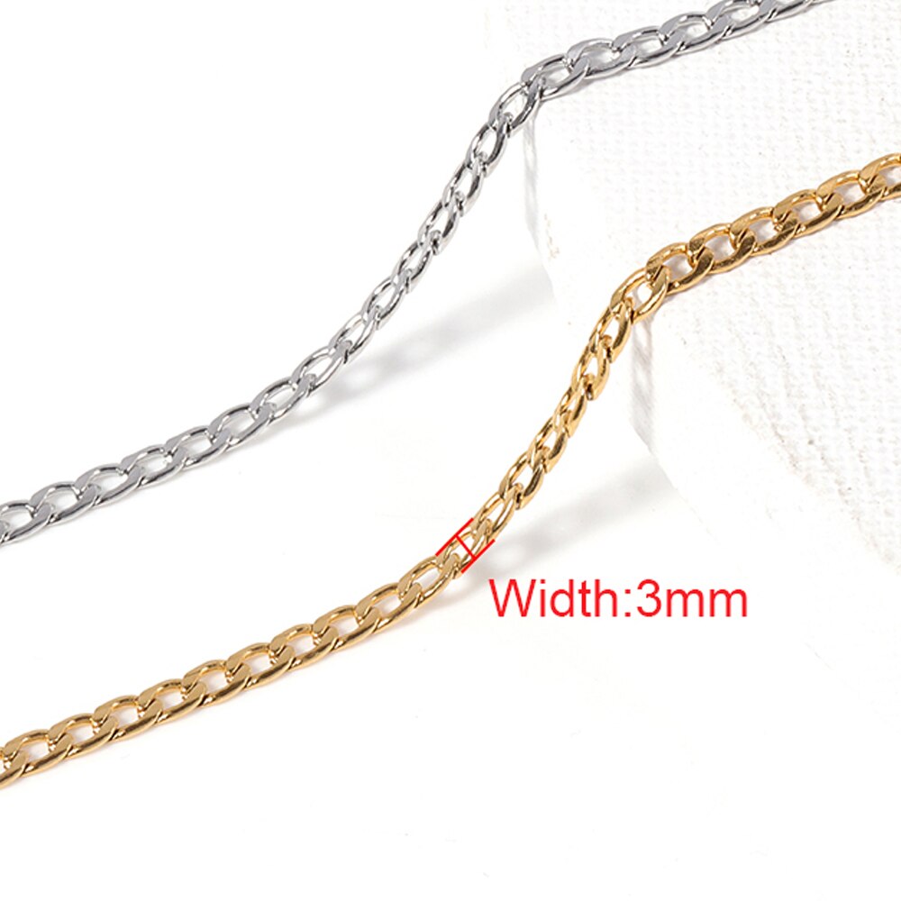 3Mm Rvs Gouden Ketting Ketting Kettingen Curb Link Chain Sieraden Kettingen Voor Handgemaakte Armband Maken Diy