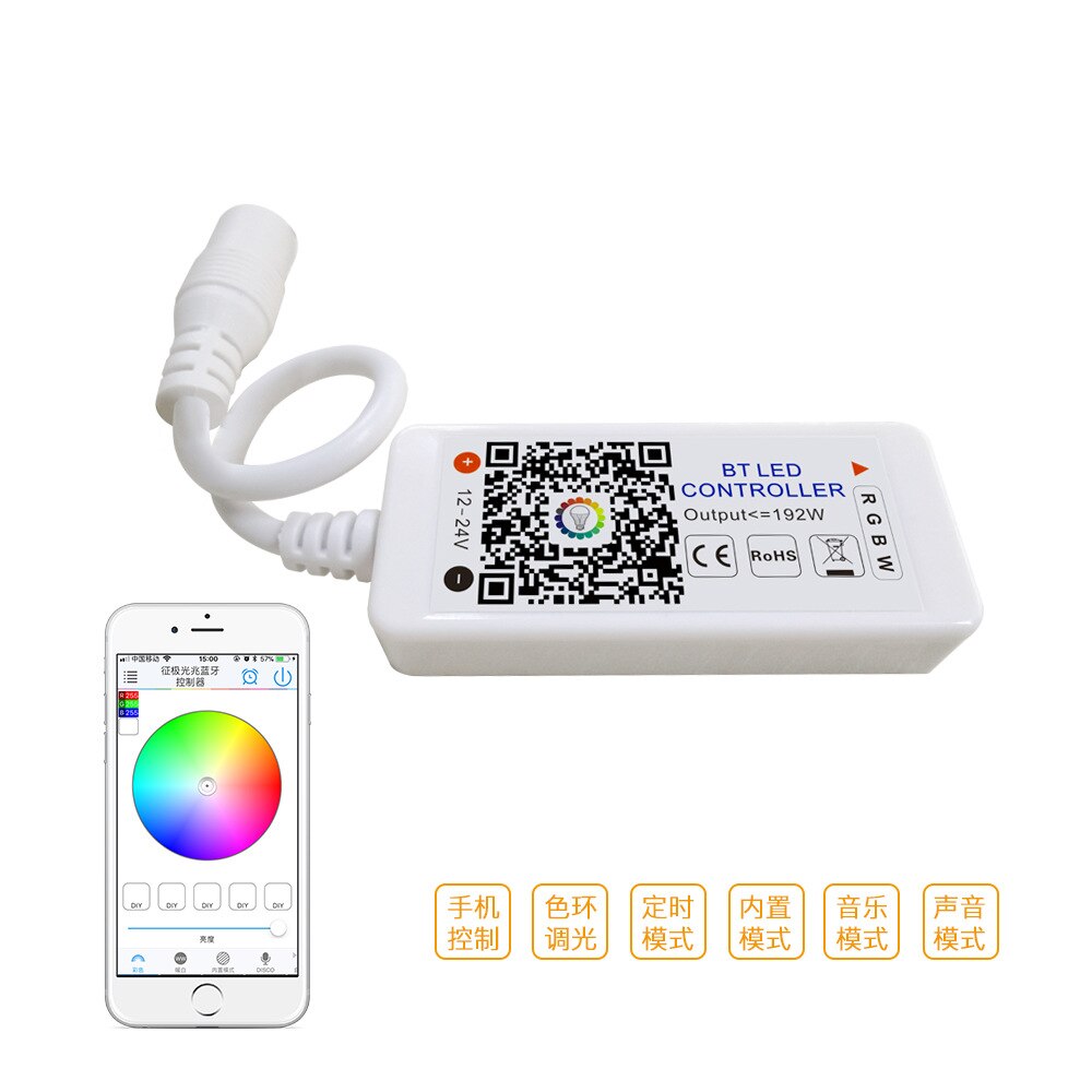 Mini Bluetooth RGBW LED Controller DC 12 V-24 V Bluetooth Afstandsbediening voor LED RGBW Strip Draadloze iOS Android APP Controle