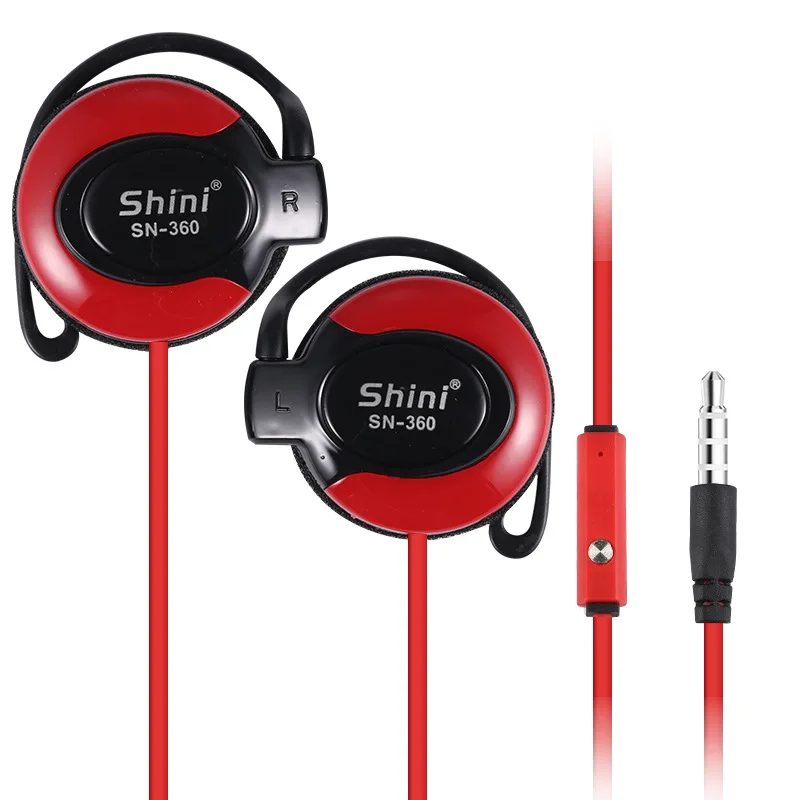 Auriculares universales con gancho para la oreja, cascos con micrófono, sonido HD, graves, música con cable, para teléfono, Pc, Mp3, 3,5 Mm: Rojo