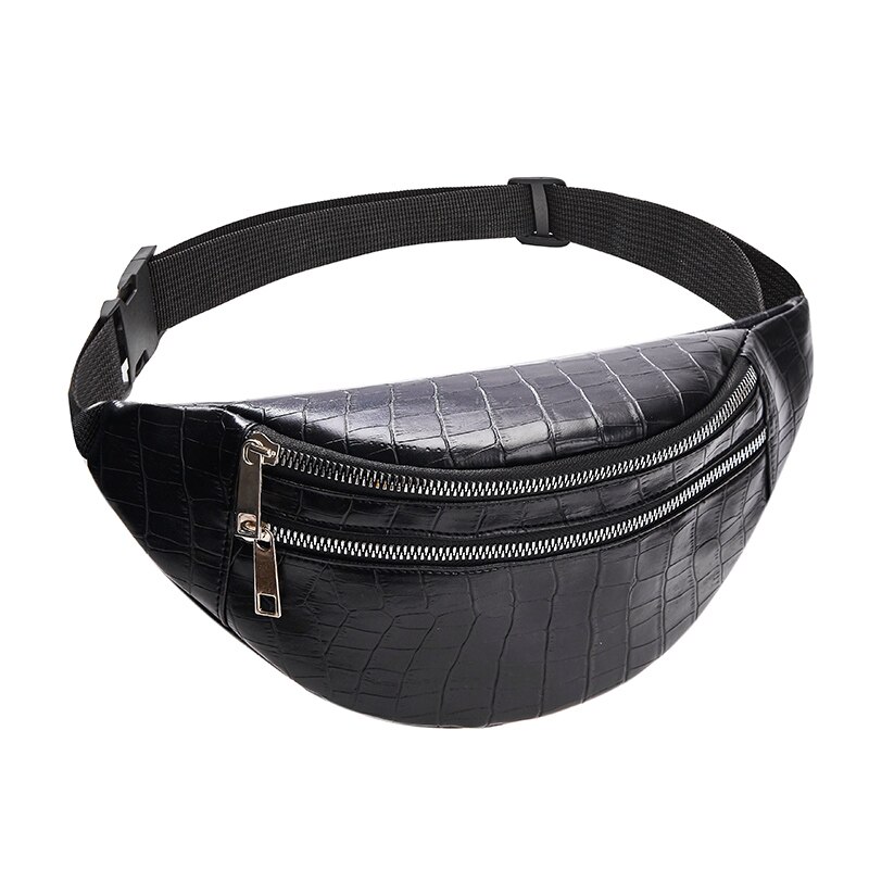 Jin Mantang Women's Waist Bag Crocodile Women PU Leather Bag Fanny Pack Message Bag Fanny Pack Message: Black