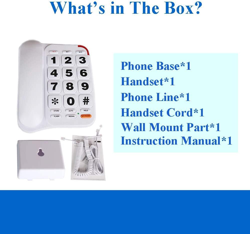 Big Button Corded Phone with 3 One-Touch Speed Dial, HePesTer P-45 Picture Care Phone for Seniors with Memory Protection
