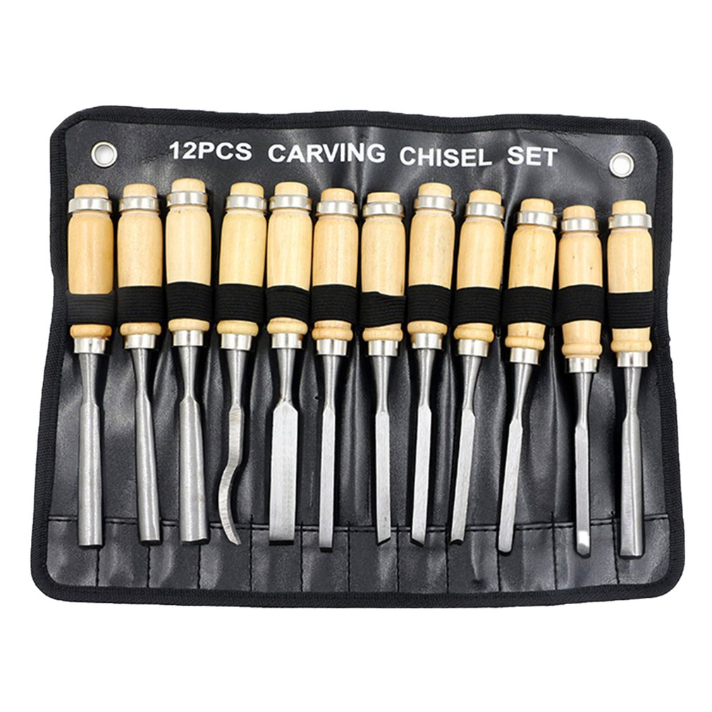 12 Stukken Houtsnijwerk Hand Beitel Tool Set Houtbewerking Professionele Gutsen Met Pouch