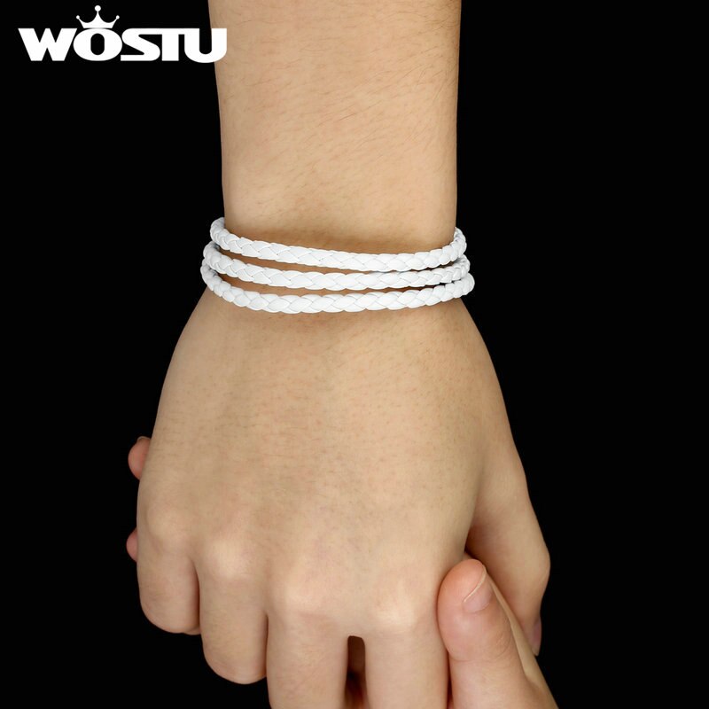 WOSTU 60CM White PU Leather Wrap Bracelet With Magnet Clasp Jewelry For Women Men Unisex Pulseira XCJ0063