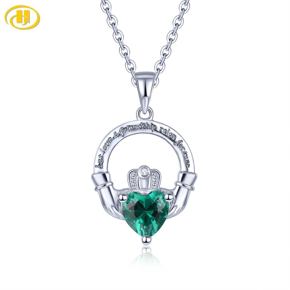 Hutang Colorful S925 Pendants for Women 0.76 Carats Created Emerald Heart Shape Women Romantic Lovely Silver Pendant