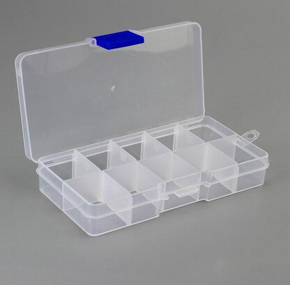 Einstellbare 10 Gitter Fach Kunststoff-aufbewahrungsbox Schmuck Ohrring Korn Schraube Halfter fallen Anzeige Organizer spielzeug Container: transparent