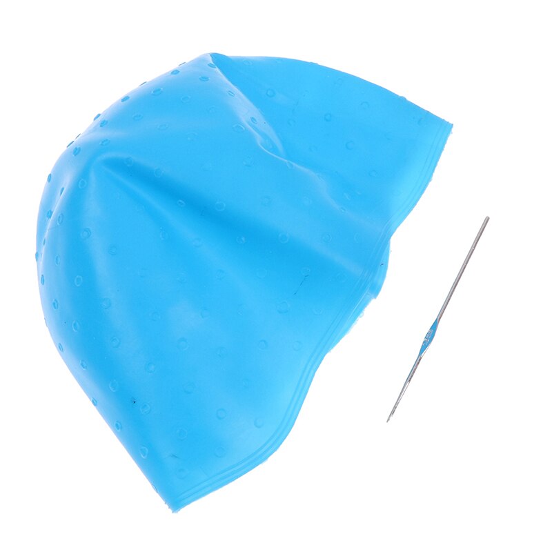 Gorro de silicona azul con aguja para teñir el cabello, herramientas de tinte para peluquero y salón, 1 unidad