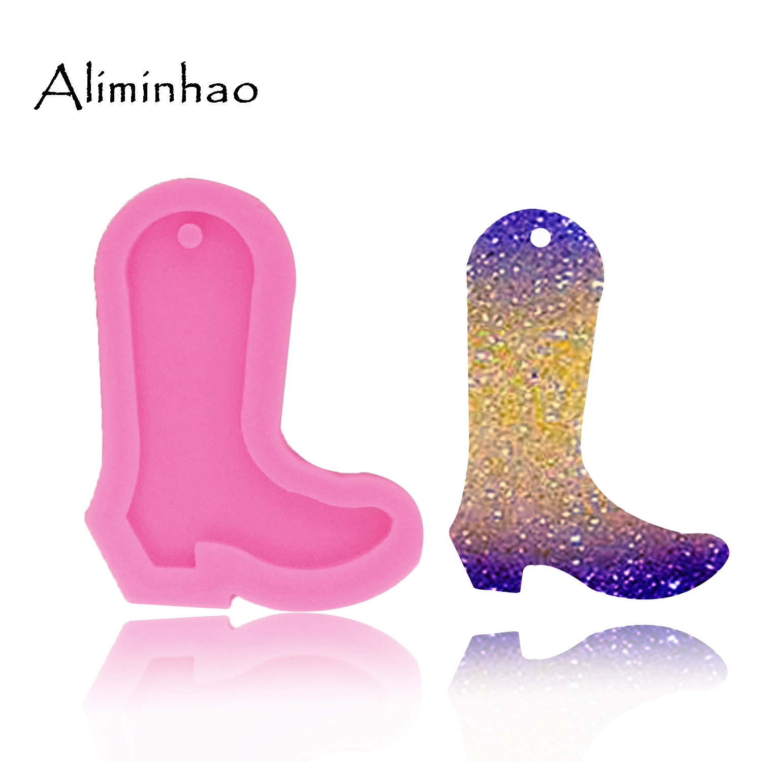DY0066 Shiny cowboy boot siliconen mal voor sleutelhanger mallen Schoenen polymeer klei DIY Sieraden Hanger Maken epoxyhars mal