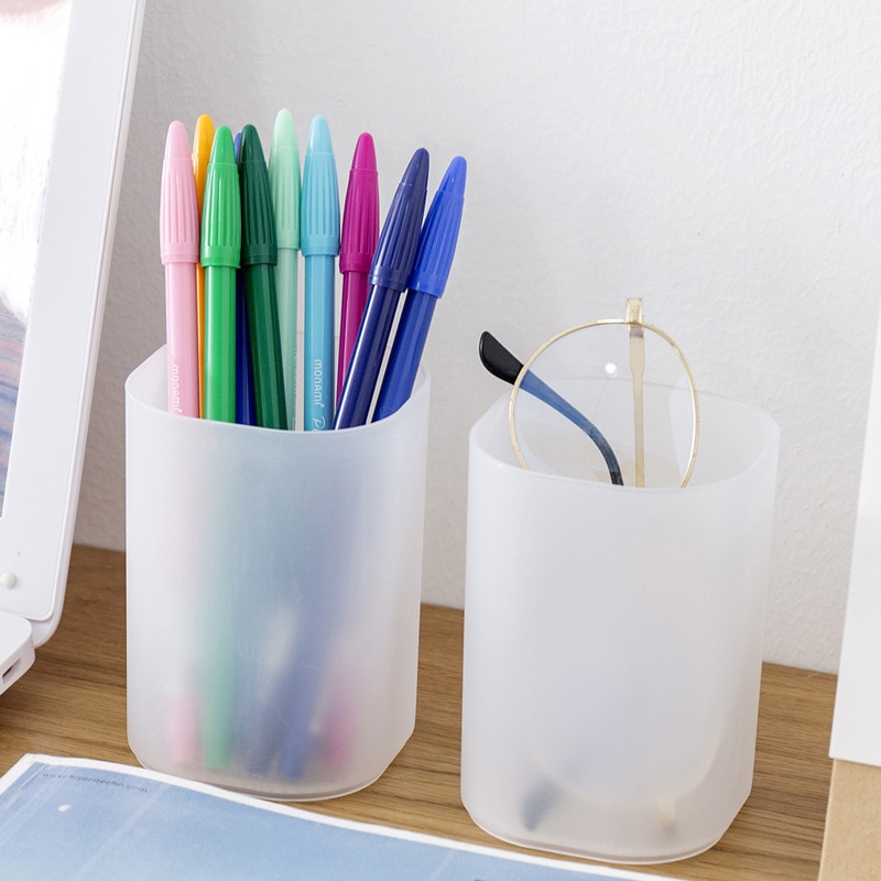 Concise Style Plastic Pen Container Simple Pure Color Desktop Pencil Case Office School Stationery