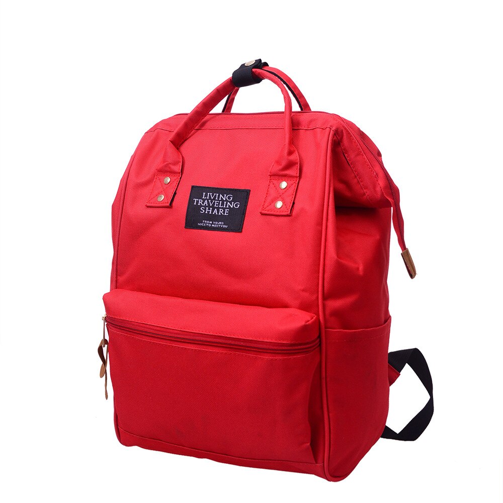 Solid Backpack School Travel Bag Double Shoulder Bag Zipper Bag Women Canvas Backpack Chain Ring Teenage Girls Backpack #p2s: Red