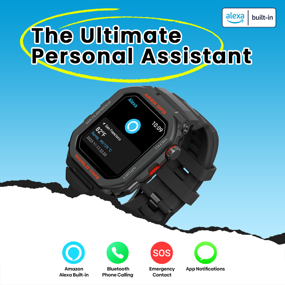 [Première mondiale] Zeblaze-Montre intelligente GPS Ares, GPS, Alexa intégré, appels Bluetooth, fréquence cardiaque et Spo2, santé du sommeil, WR3iko