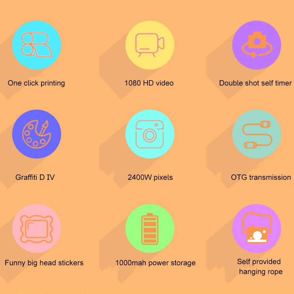 16G Cute Antler USB Rechargeable Selfie Photography 2.4inch Screen Birthday For Kids Instant Print Camera Mini Portable