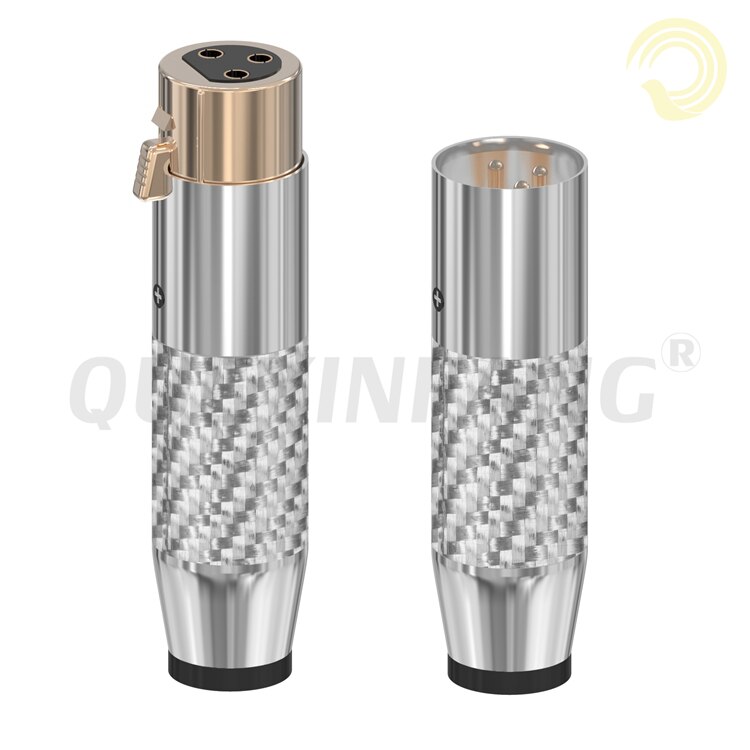 QUEYINFANG-Micrófono de 3 pines de gama alta, conector XLR, 2 uds./1 par, conector de micrófono macho y hembra de fibra de carbono, 3 pines: Black Gold / For 11mm Cable