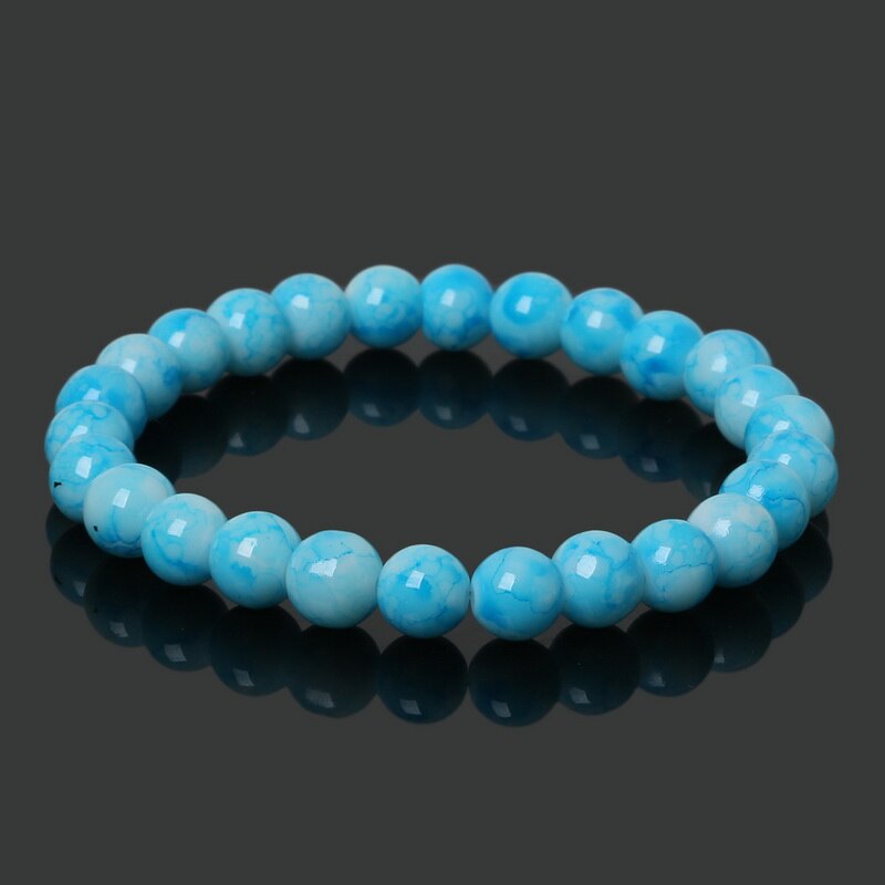 1pc/ loten 8mm veelkleurige patronen glazen kralen armband voor vrouwen en mannen beste firend sieraden 19cm/- snarige: Turkoois