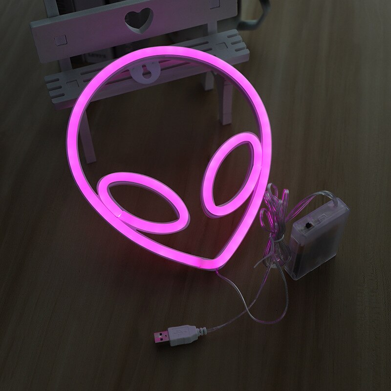 Led Neon Lamp Elliptische Planeet Neon Sign Neon Light Batterij Aangedreven Home Decoratieve Muur Light Party Room Verlichting Decor: alien pink