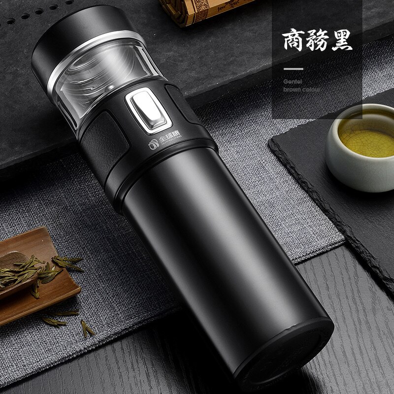 Botella de agua con doble burbuja de vidrio para hombre, separación de té de , aislamiento 600 SUS, , 316 ml: Business Black