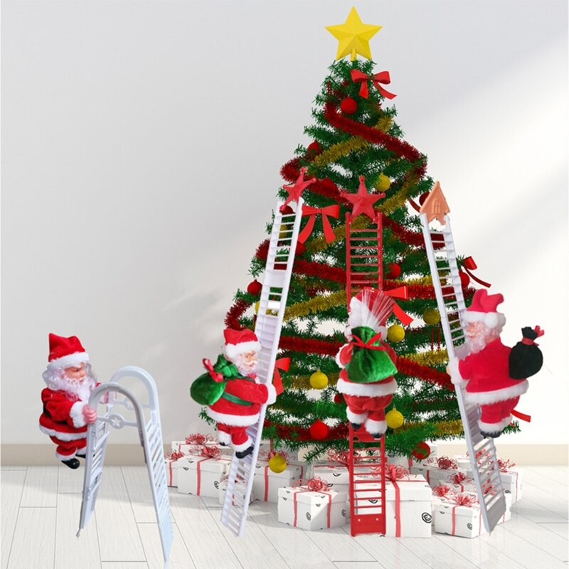 Elektrische Kerst Kerstman Pop Met Tas Klimmen Ladder Xmas Party Decor E7CC