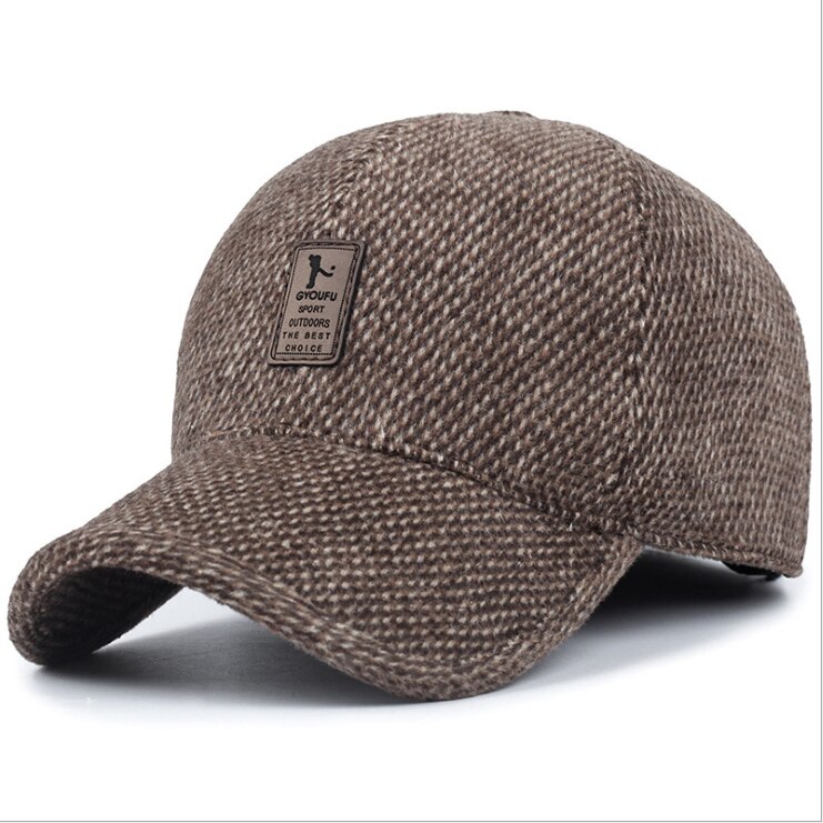 Baseball cap vinter far hat varm fortykket bomuld snapback hætter høreværn monteret hatte til mænd: Kaffe