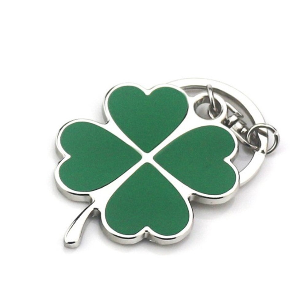 Stainless Green Leaf Keychain Beautiful Four Leaf Clover Steel Lucky Key Chain Key Rings Jewelry