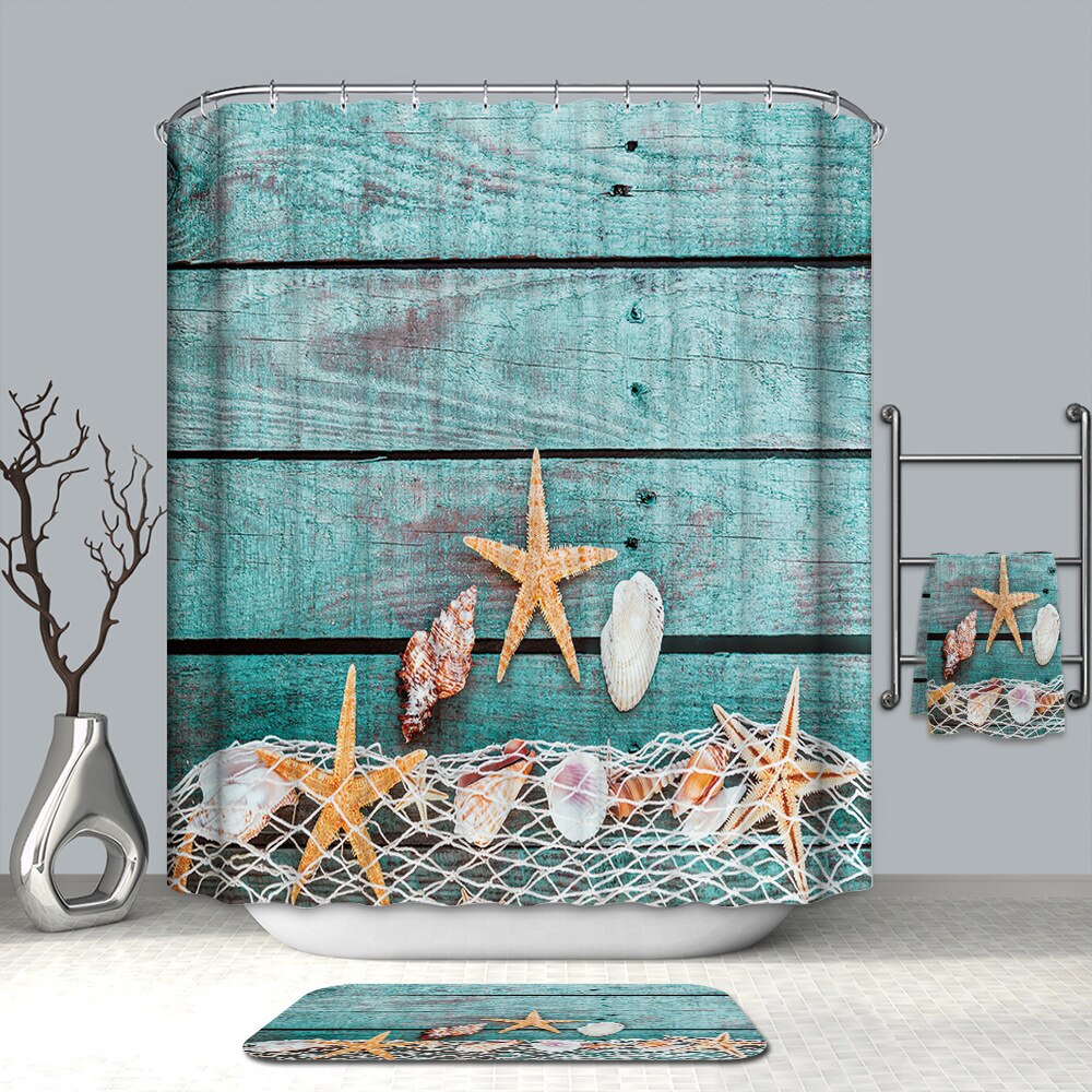 Printing Animal Bath Mat and Shower Curtain Set Absorbent Toilet Mat Bathroom Carpet Non-slip Foot Mat Microfiber Bath Mat: Shower Curtain-2NEW