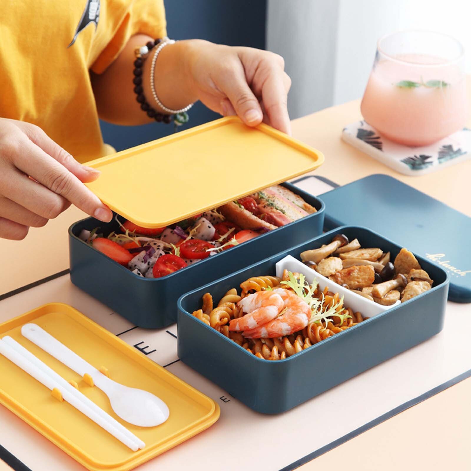 Box Leak-Proof Lunch Box With Compartment Wheat Straw Portable Lunch Boxes for Student Office Worker Microwave Heating QW