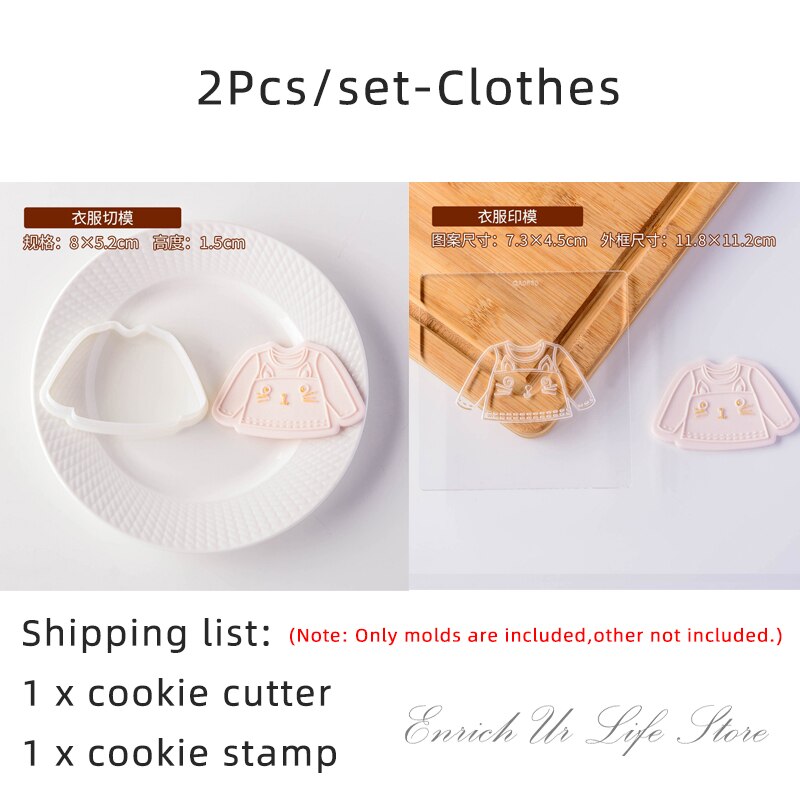 2Pcs Baby Clothes Embossed Cookie Mold Kids Birthday Cake Decorating Tools Fondant Biscuit Cutter Boy Girl Party Dessert Mold: Clothes