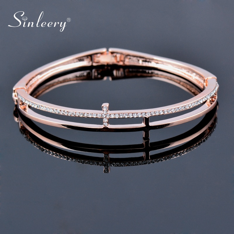 SINLEERY Hohl Kreuz Armreif Manschette Für Frauen Rose Gold Silber Farbe Kristall Armbänder Frauen Zubehör Schmuck SL107 SSF: Rose Gold plattiert