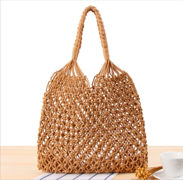 Fruit Shopping Bag Storage Ultra Reusable Grocery Bags Tote Canvas Net Fabric Bag Shopping Bag: Camel