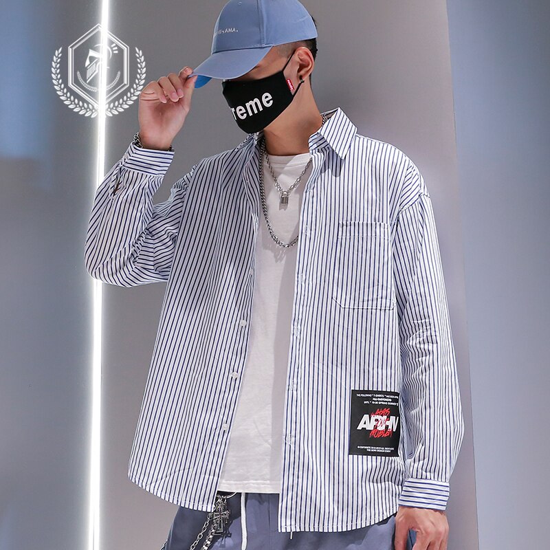 Men Loose Stripe Print Casual Hip Hop Shirts