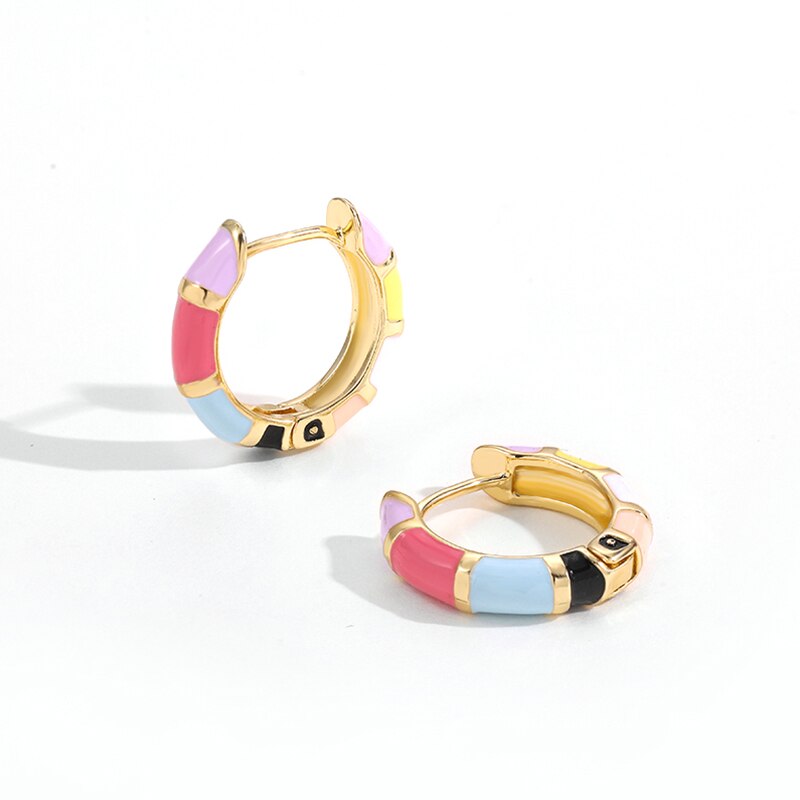 Mini Mooie Enamel Rainbow Ronde Cirkel Hoop Oorbellen Voor Vrouwen Kleurrijke Huggie Hoops Piercing Pendientes Sieraden: Colorful