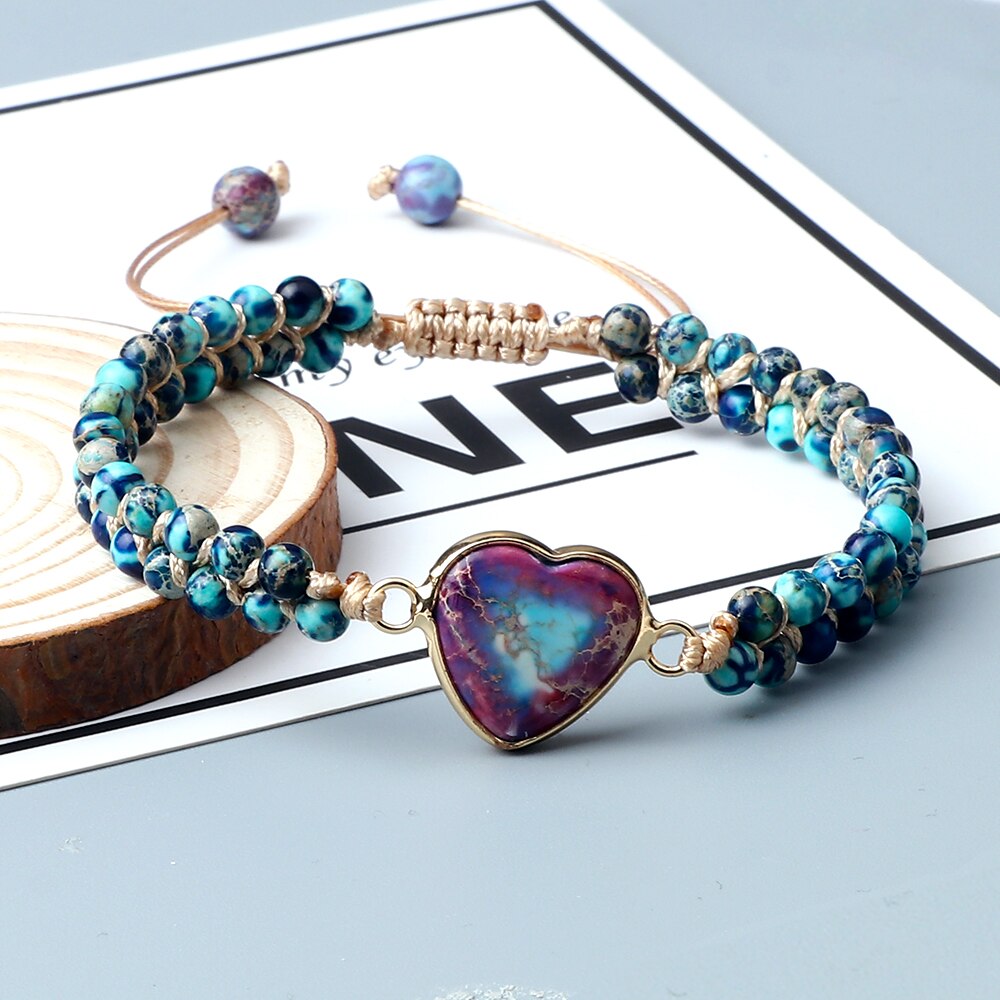 Clássico de pedra natural forma do coração charme macrame pulseira feminino masculino artesanal ajustável trançado pulseiras jóias presente da amizade