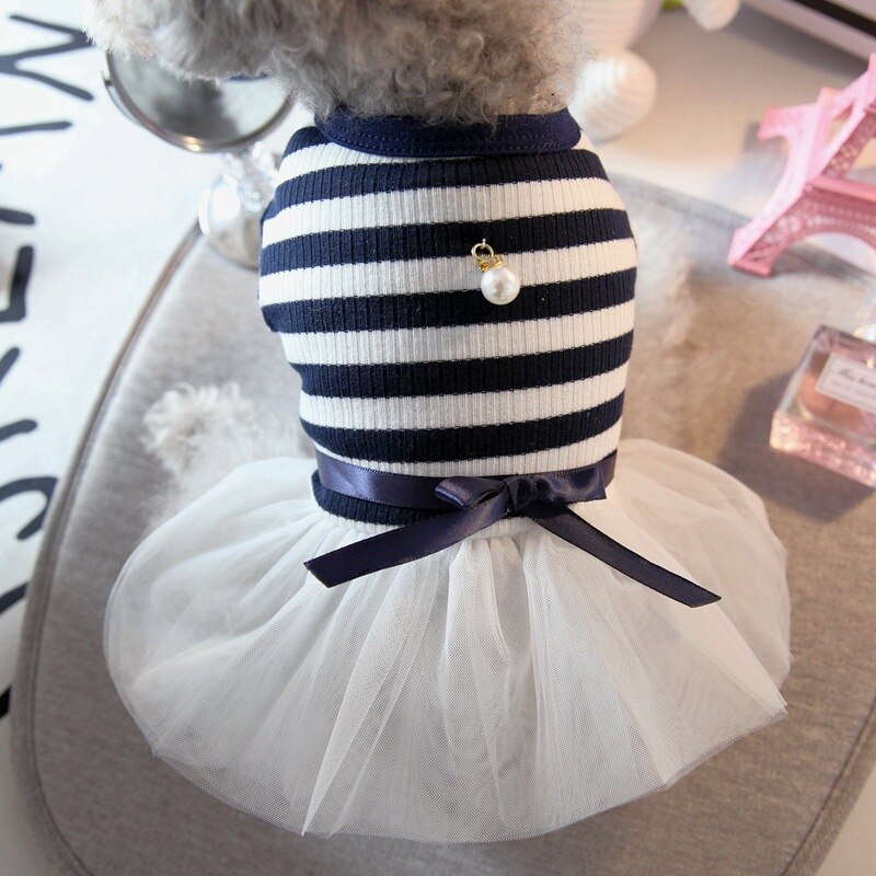Sommer Bogen Stripd Welpen Rock Pet Prinzessin Hochzeit Kleider Mädchen Kleidung Für Kleine Hunde Anzug Für Chihuahua Yorkies Phantasie Kleid