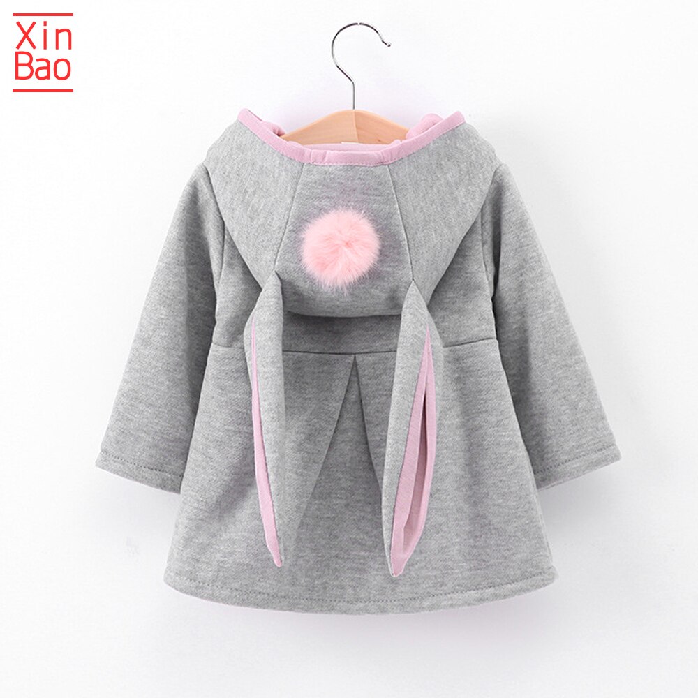 Xinbao meisjesjassen cartoon lange mouwen jas konijnenoor hoodie casual bovenkleding kinderjas babykleding gebreid kinderen