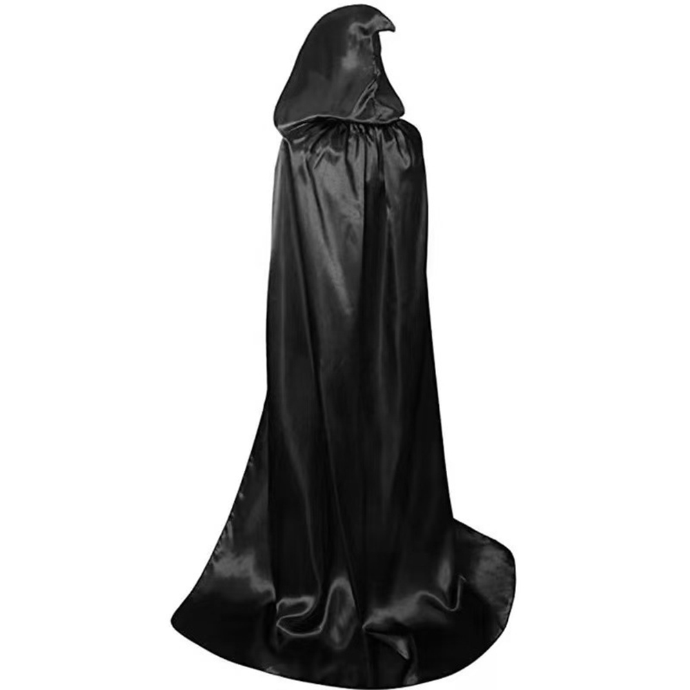 Halloween Cloak Soft Unisex Hooded Black Robe Witch Long Cape Cosplay Costume Prop Party Performance Supplies Decoration: S