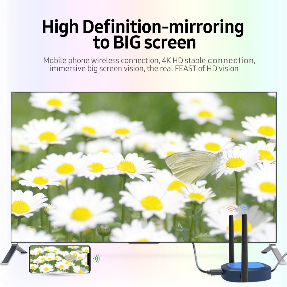 Wireless Screen Mirroring Device 5G 2.4G Dual Band Stable High Speed Transmission Miracast Box 4K HD Image Support DLNA