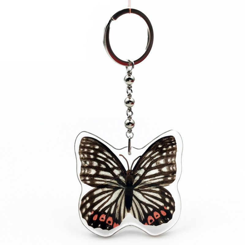 1 stk insekt eksemplar sommerfugl kunstig rav nøgleringe piger personlighed harpiks taske hængende spænde hun