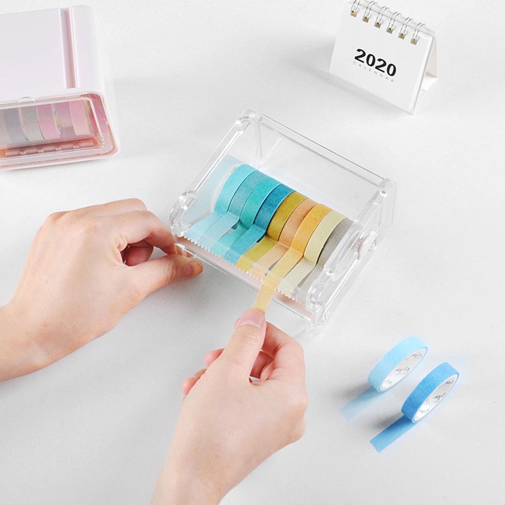 Portable Transparent Adhesive Tape Dispenser Cutter Desk Washi Tape Holder Storage Box Organizer Office School Stationery Supply